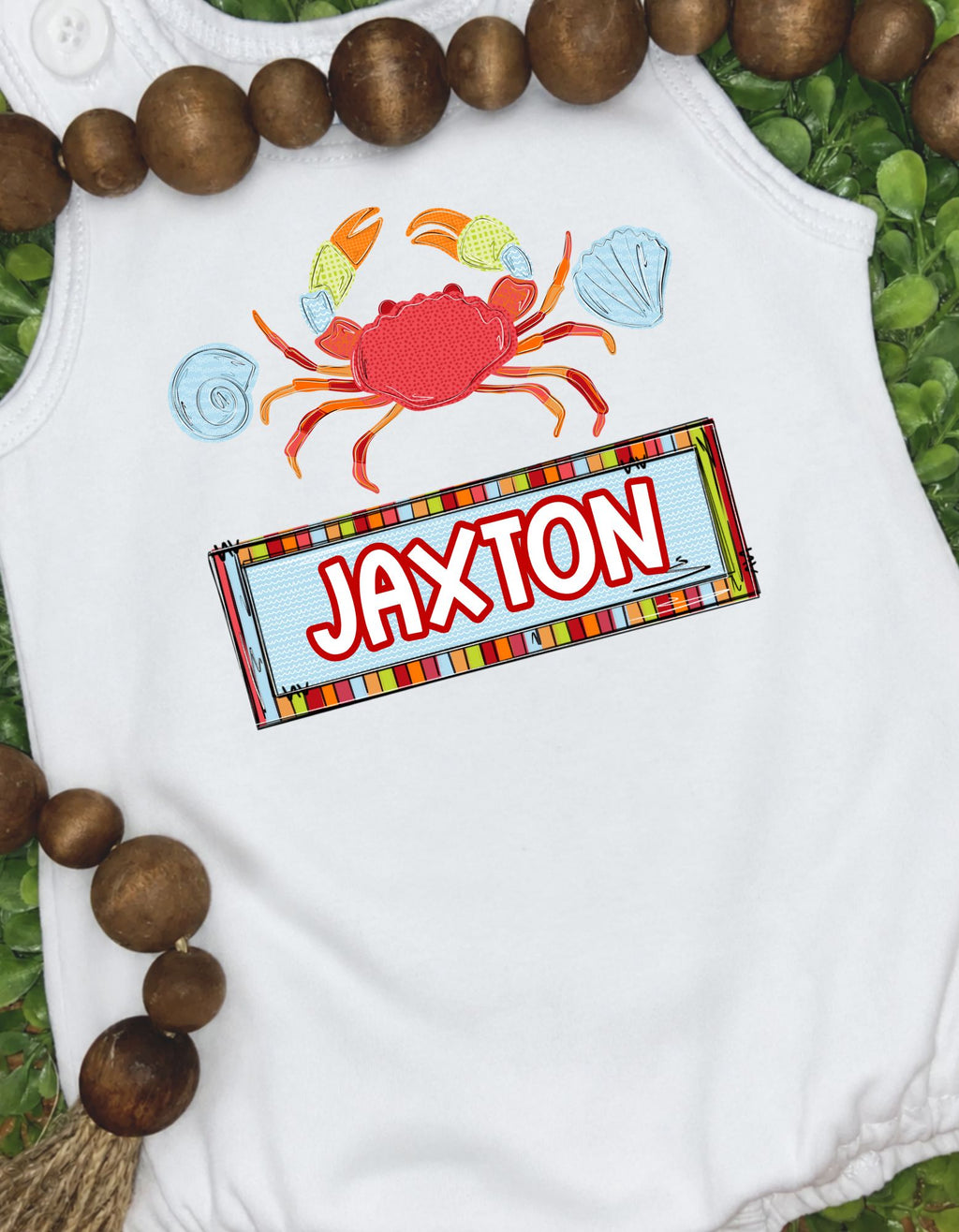 CUSTOM Nameplate "Crabby" Beach themed children's tees, baggy baby bubble rompers, etc.