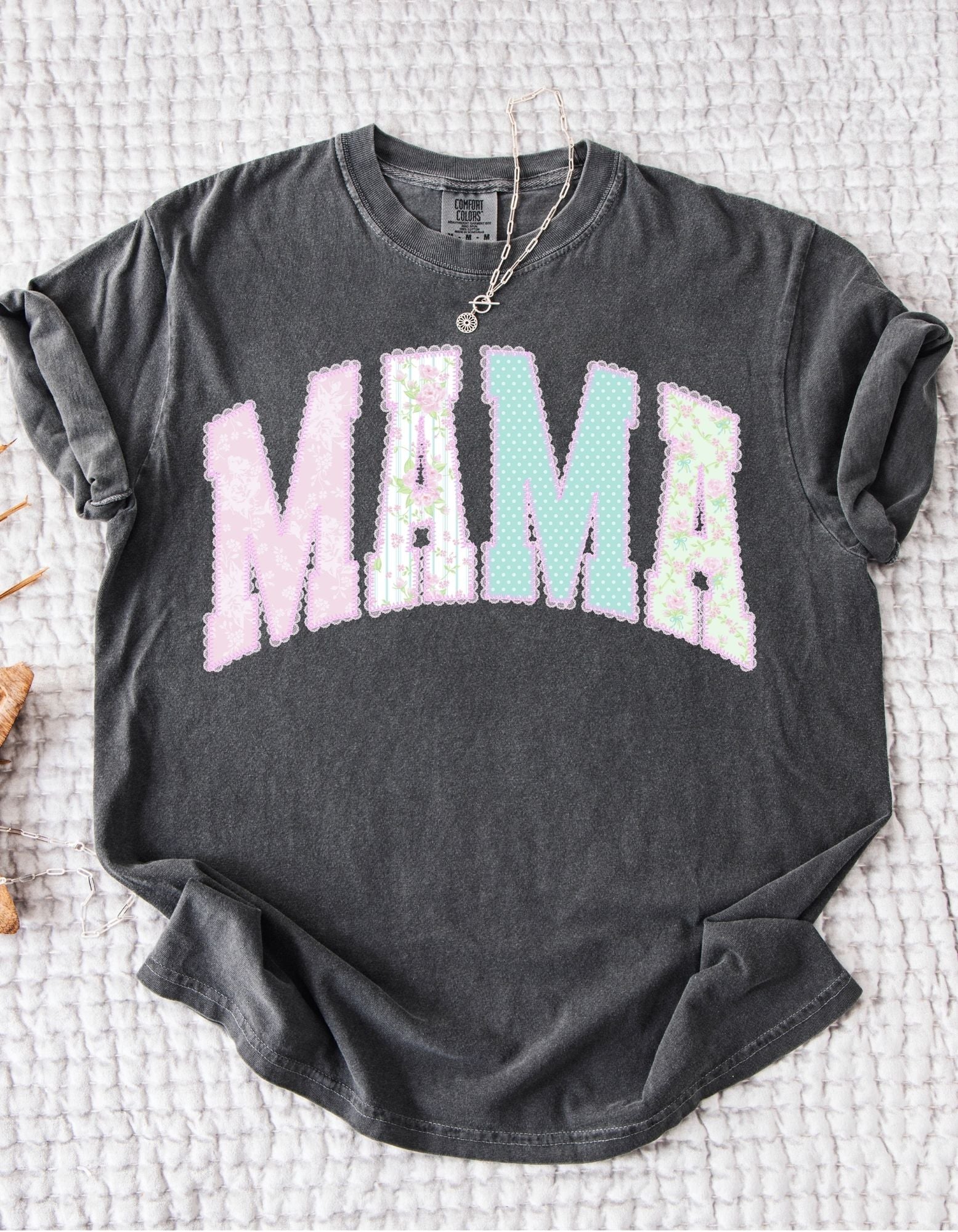 Preppy Lace Edge "Mama" tee