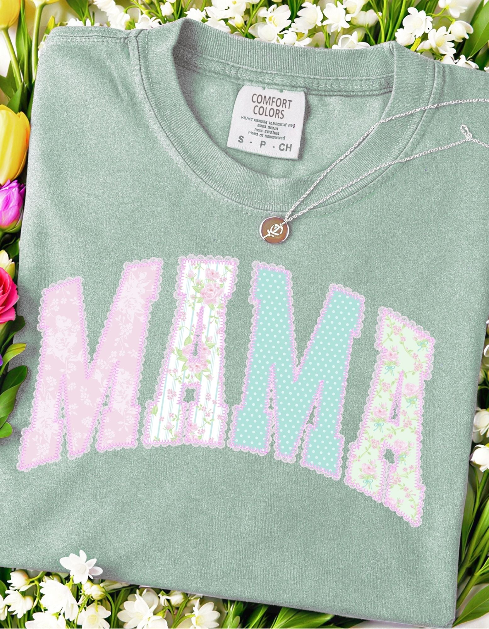 Preppy Lace Edge "Mama" tee